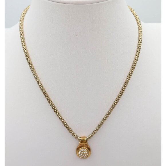 Vintage ROMAN Gold Tone Pave Rhinestone Pendant Necklace 17.5" Snake Chain - Picture 2 of 7